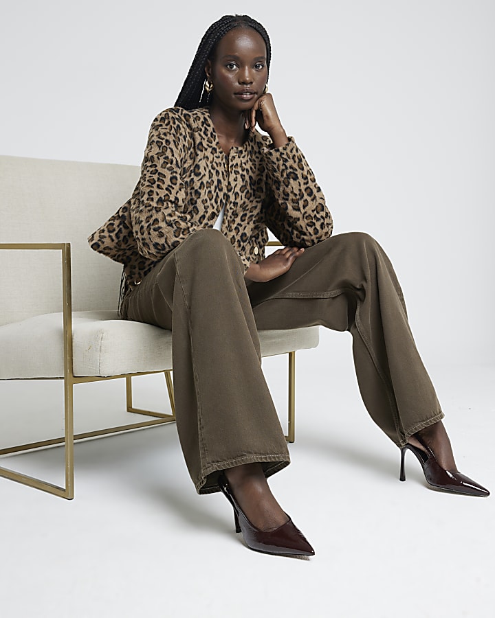 Brown Mid Rise Wide Leg jeans