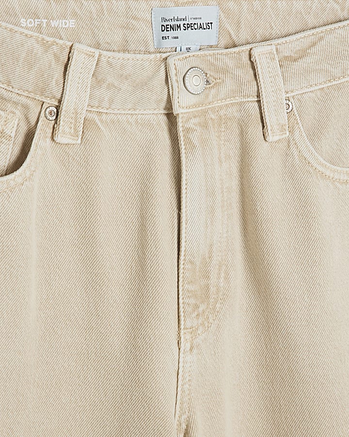 Cream Mid Rise Wide Leg jeans