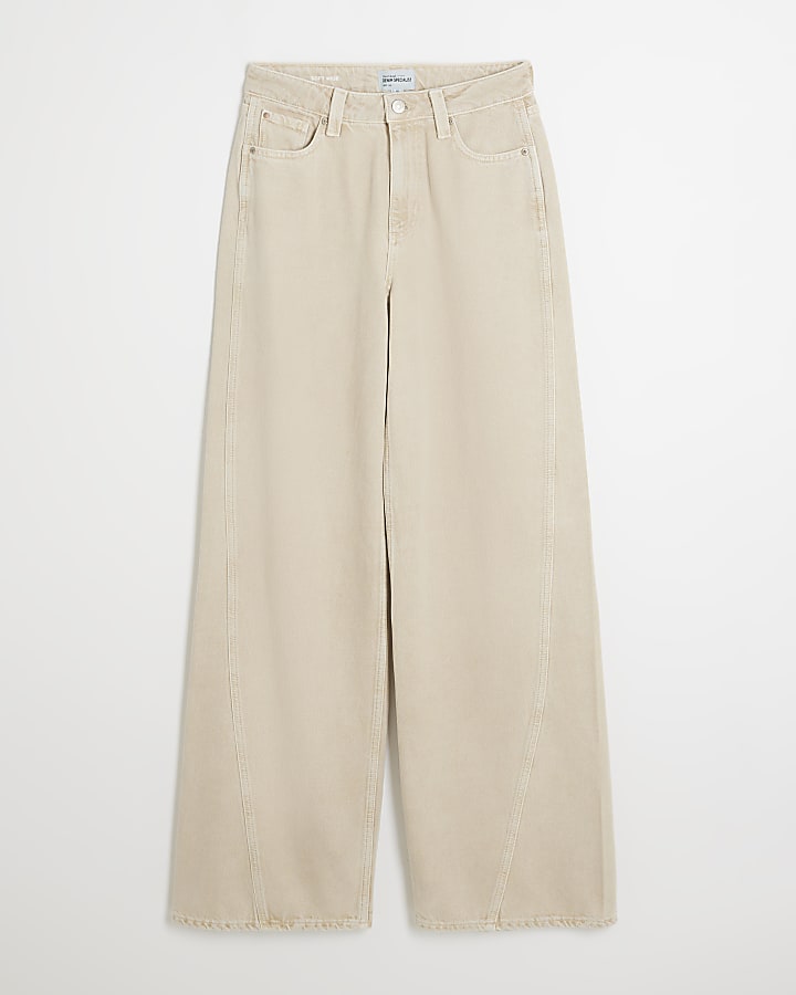 Cream Mid Rise Wide Leg jeans