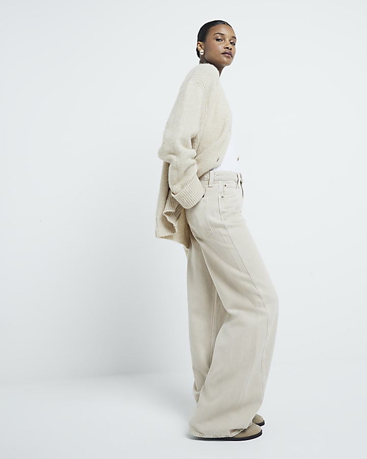 Cream Mid Rise Wide Leg jeans