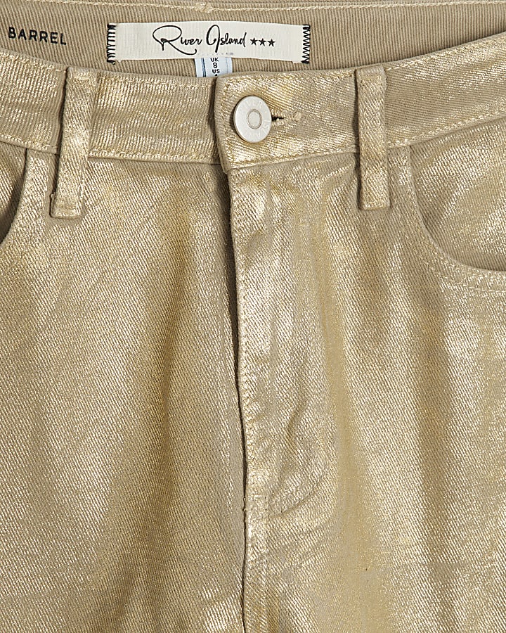 Gold Coated Seamed Barrel Jeans