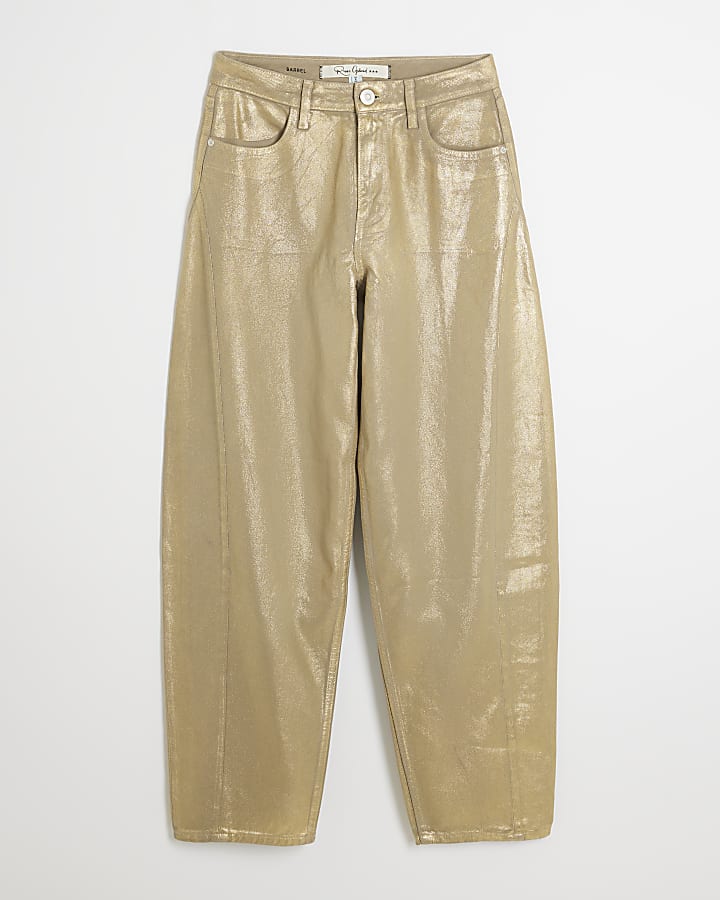 Gold Coated Seamed Barrel Jeans