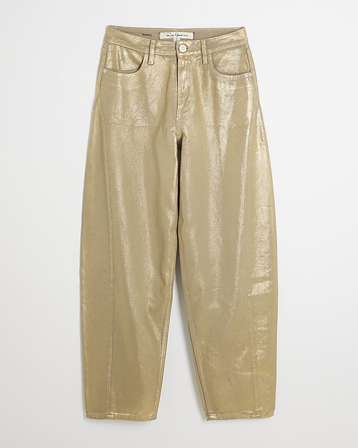 Gold Coated Seamed Barrel Jeans