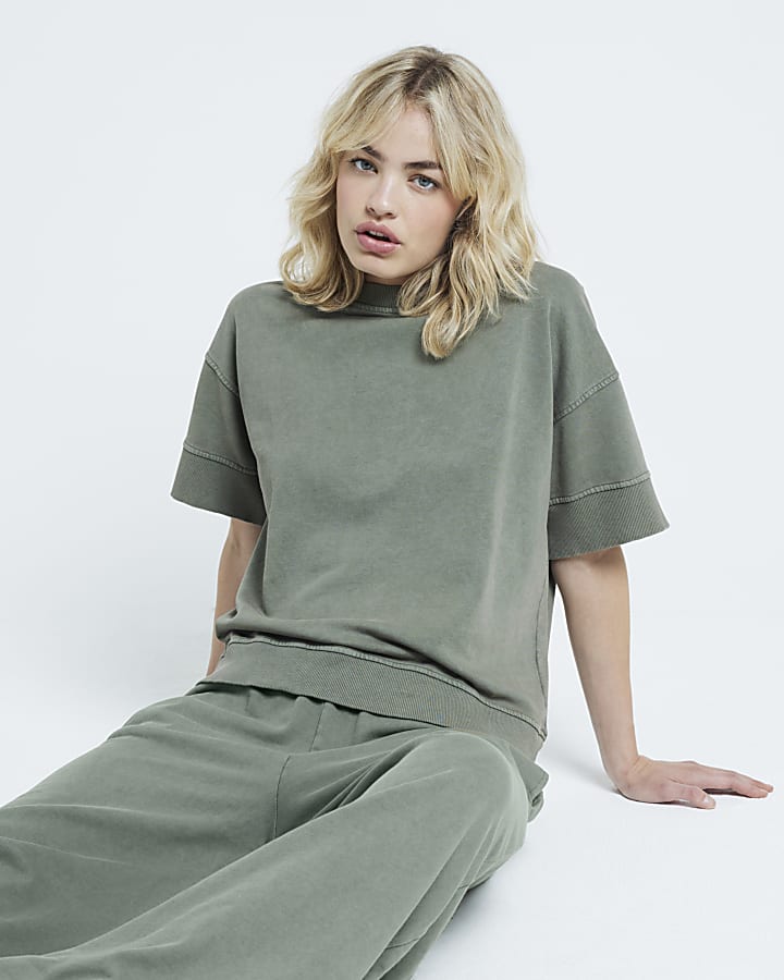 Khaki seamed sweatshirt t-shirt