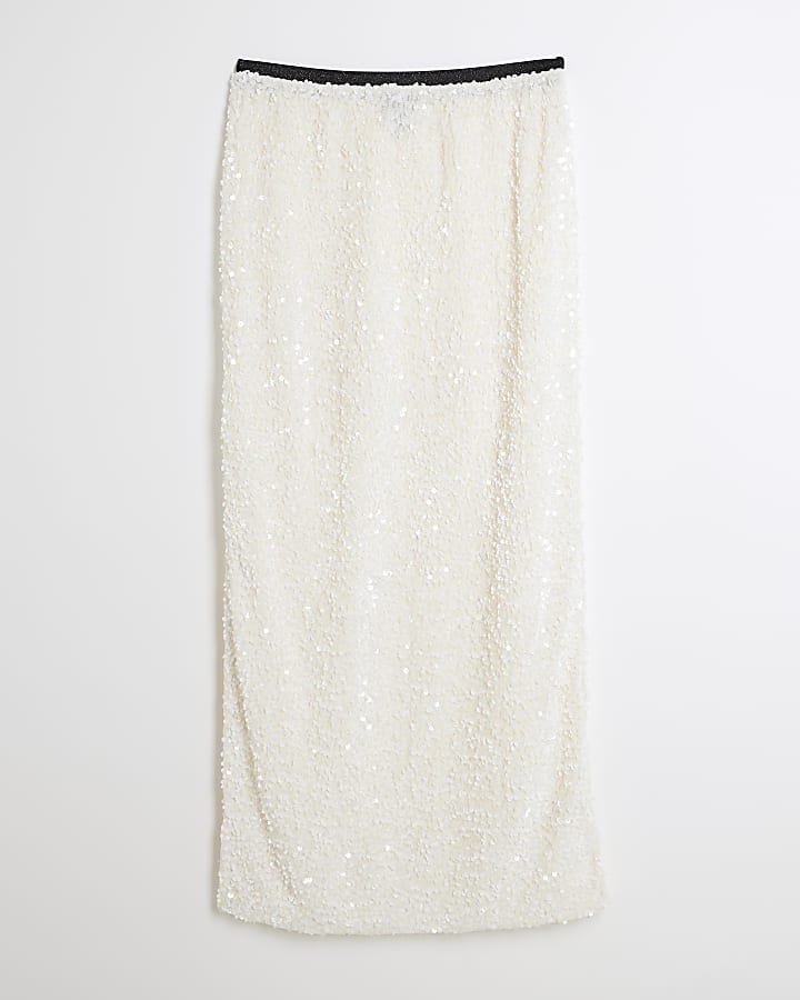 White Sequin Midi Skirt