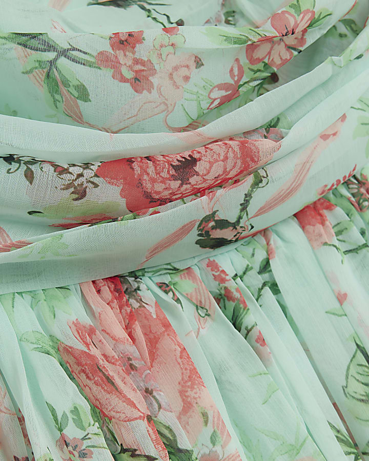 Green Floral Chiffon Bandeau Maxi Dress