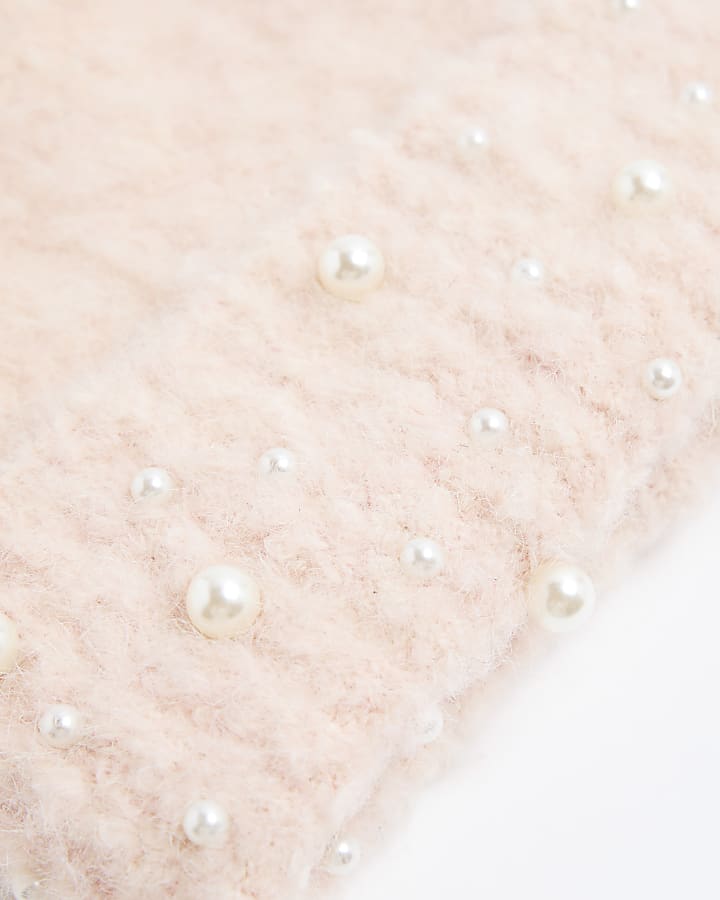 Pink Fluffy Brushed Pearl Beanie Hat