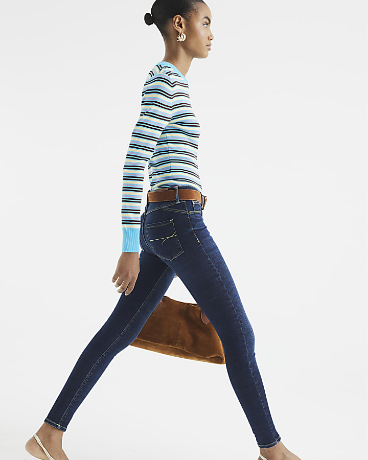 Blue denim mid rise molly sculpted jeans