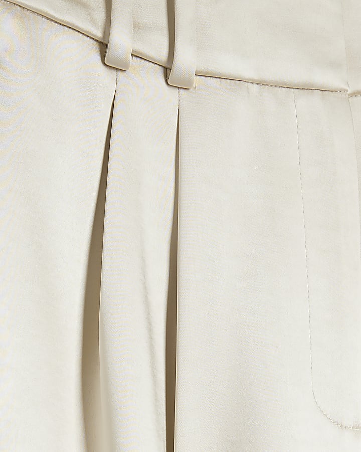 Cream Bonded Satin Wide Leg Trouser