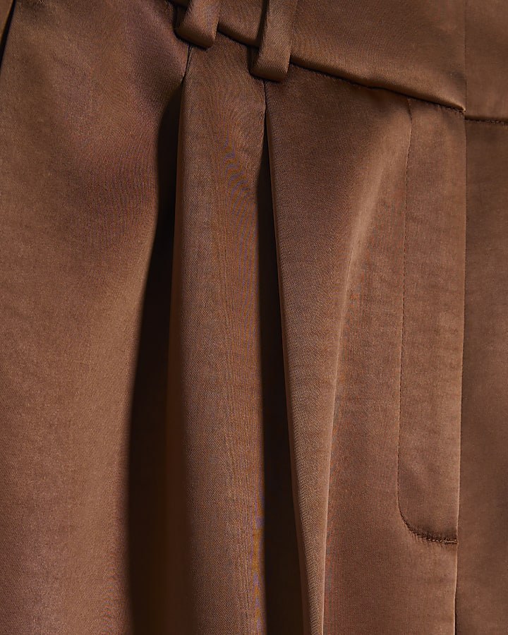 Brown Bonded Satin Wide Leg Trousers