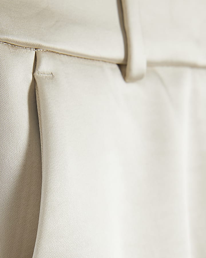 Cream Bonded Satin High Waisted Shorts