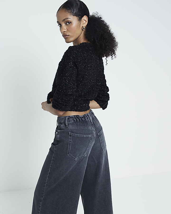 Black mid rise wide leg jeans