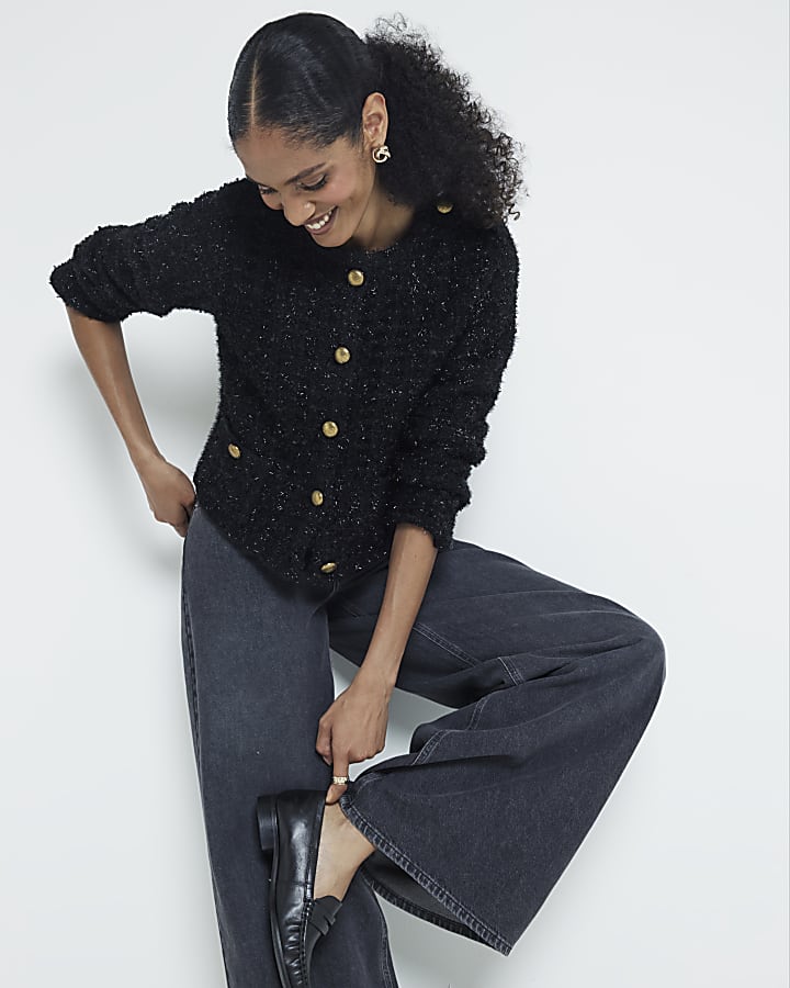 Black mid rise wide leg jeans
