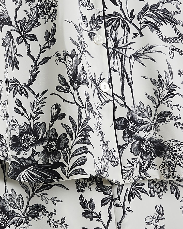 Black Satin Floral Toile Print Pyjama Set