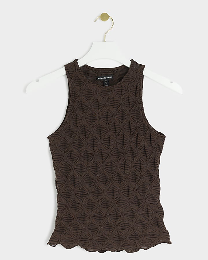 Brown Textured Sleeveless Top