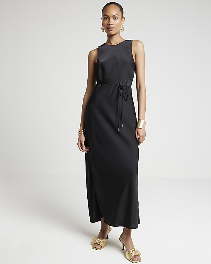 Black Belted Slip Maxi Dress