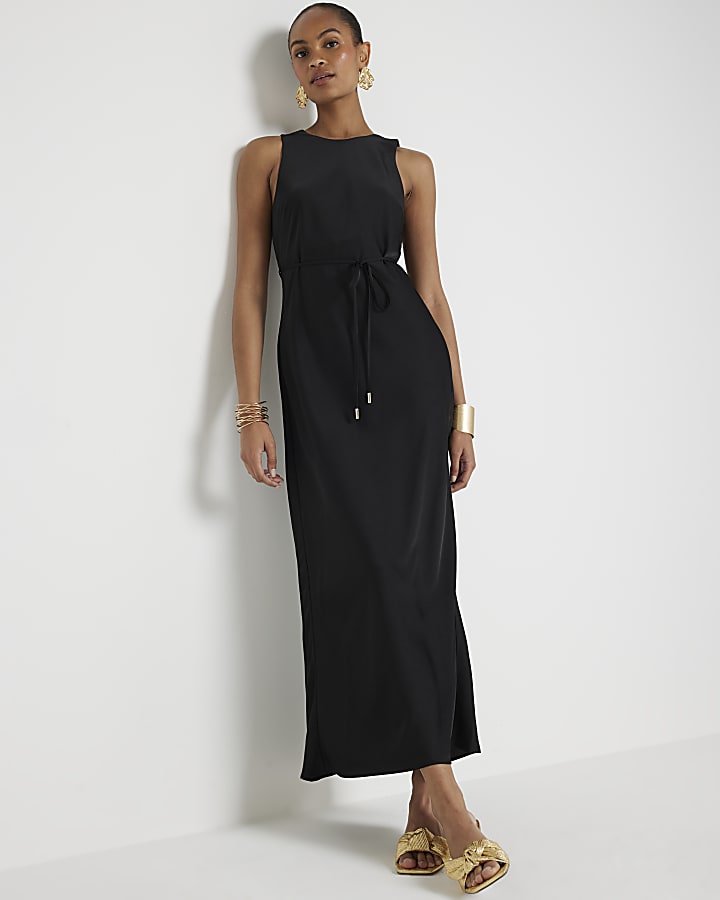 Black Belted Slip Maxi Dress