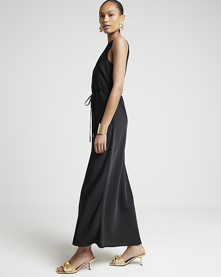 Black Belted Slip Maxi Dress