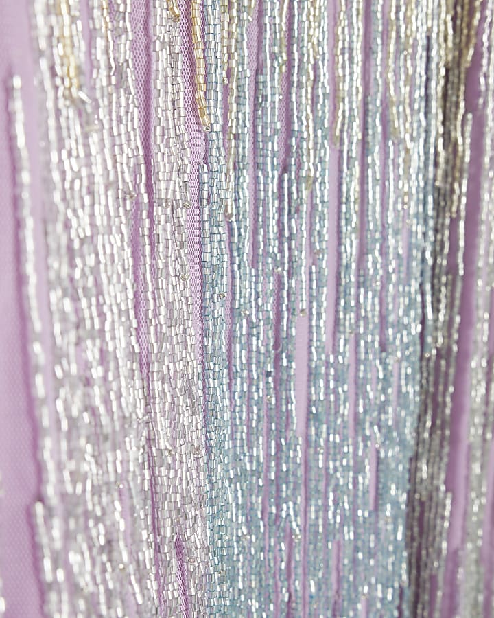Purple bead fringe shift mini dress