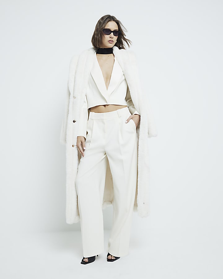 Cream Cropped Tuxedo Boxy Blazer