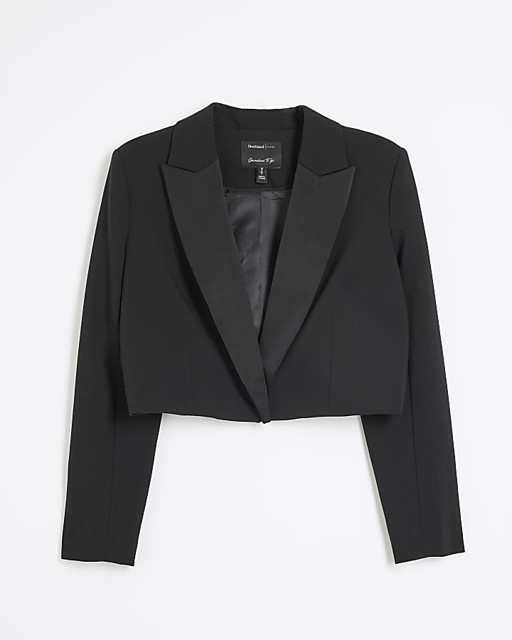 Black Cropped Long Sleeve Blazer