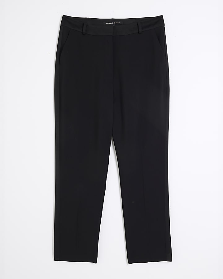 Black Satin Contrast Tux Cigarette Trousers