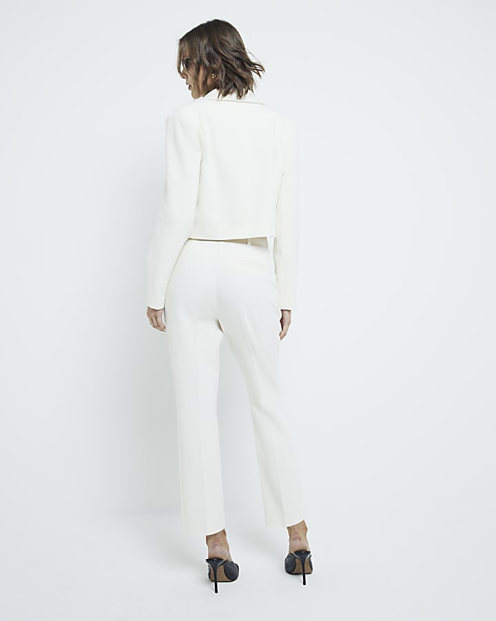 Cream Satin Contrast Cigarette Trousers