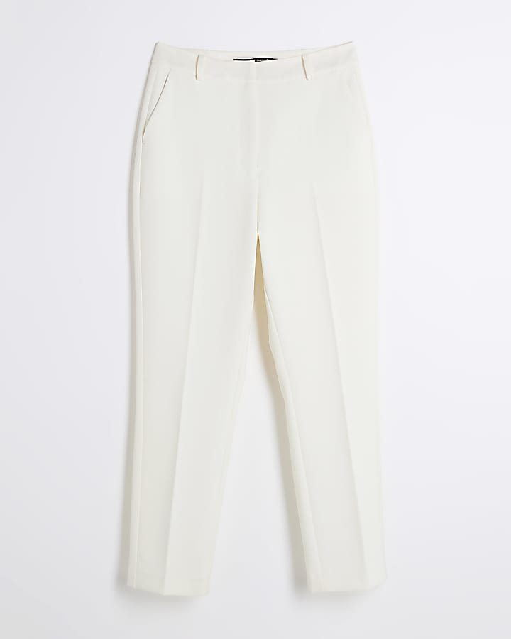 Cream Satin Contrast Cigarette Trousers