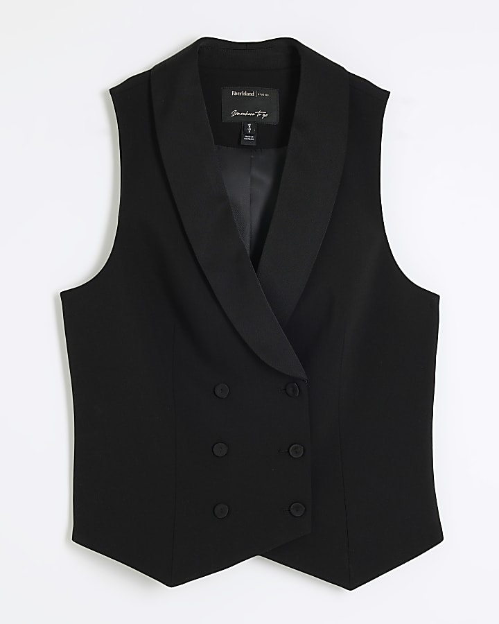 Black Button Front Waistcoat