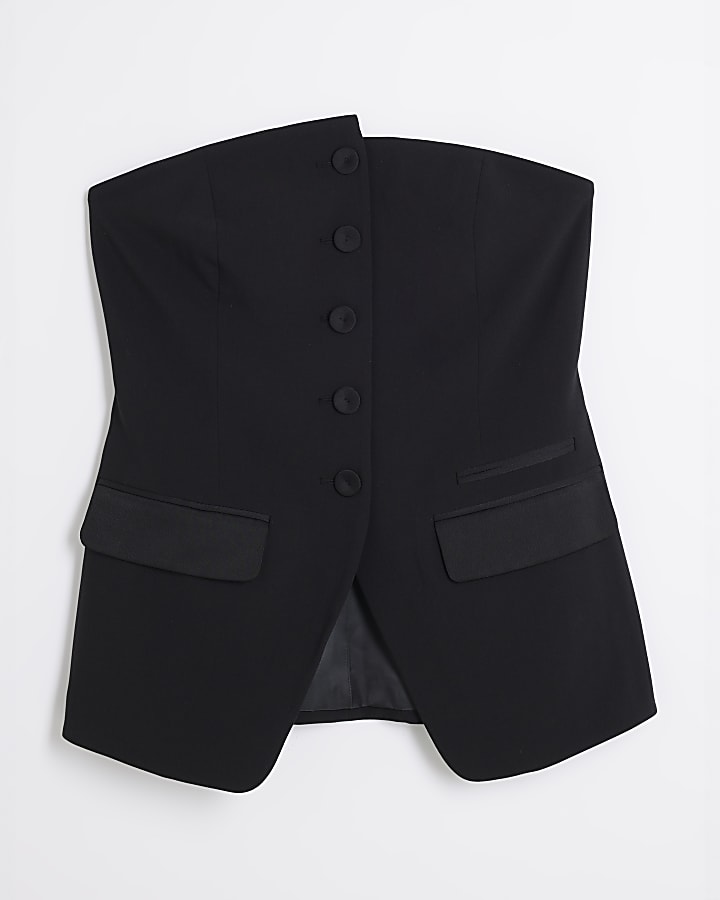 Black Tailored Bandeau Top