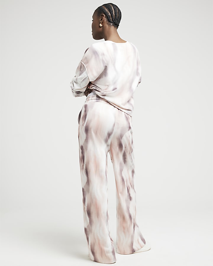 White marble wide leg joggers