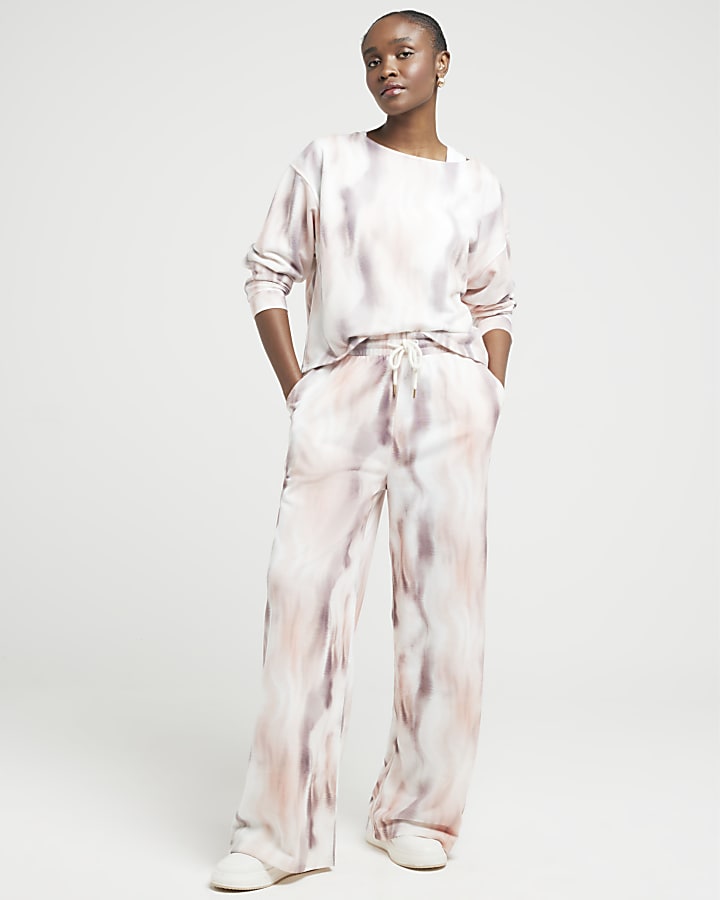 White marble wide leg joggers