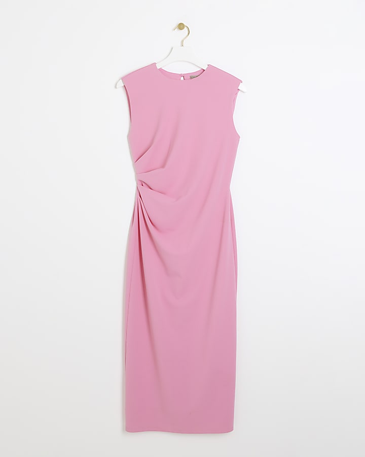 Pink drape shift midi dress