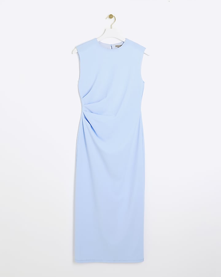 Blue drape shift midi dress