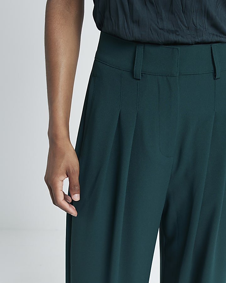 Green Pleated Wide Leg Trousers