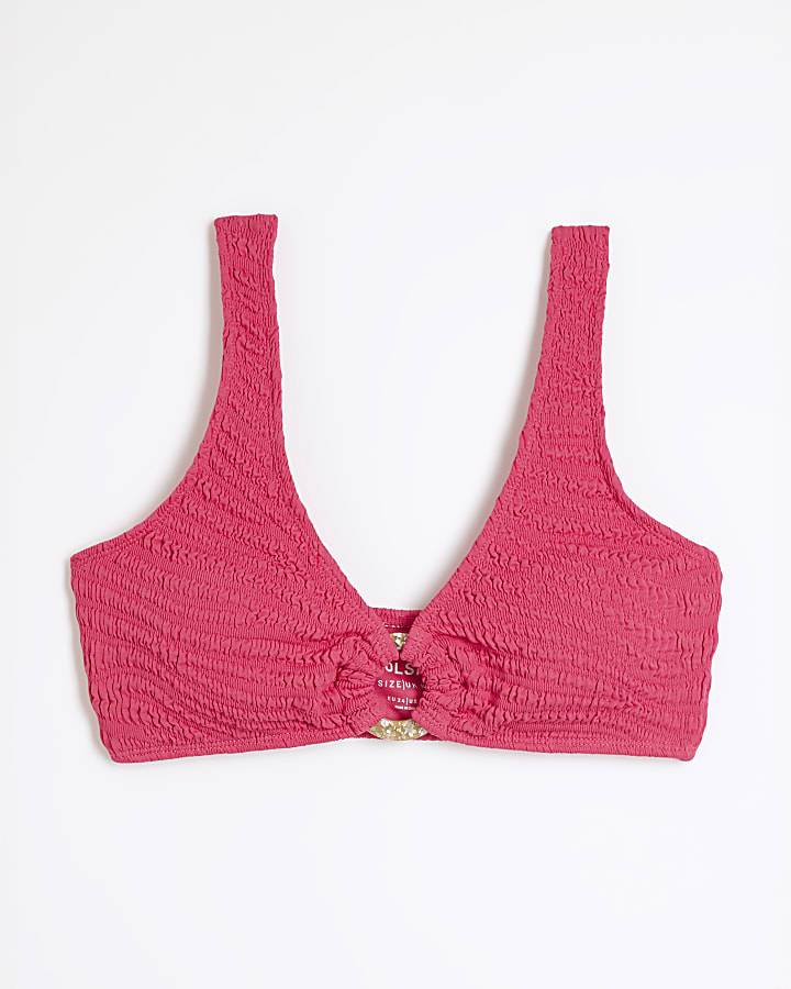 Pink Animal Texture Strappy Bikini Top