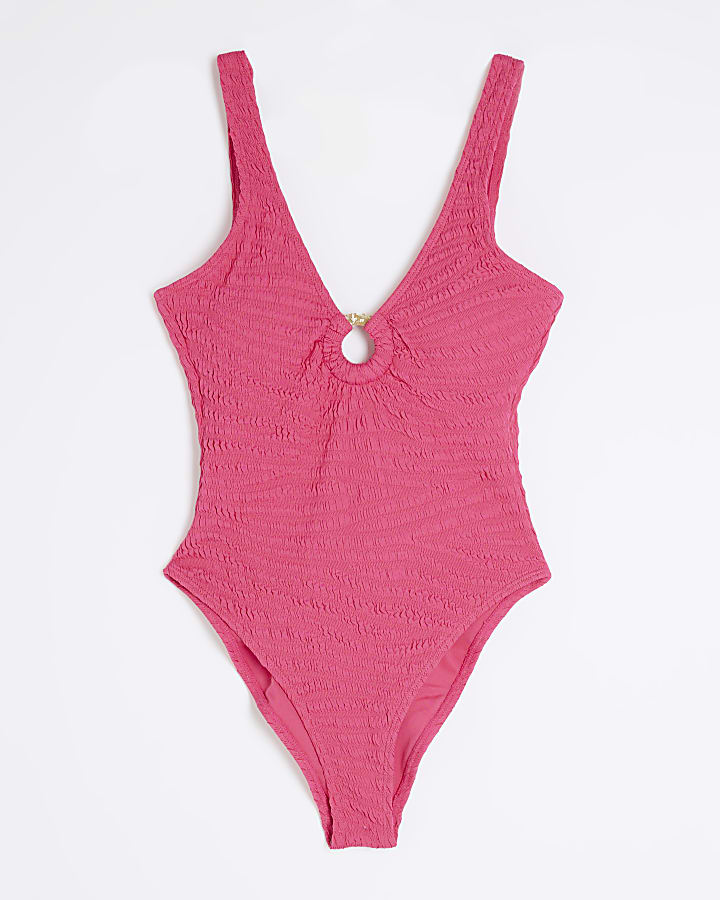 Pink Textured Ring Swimsuit