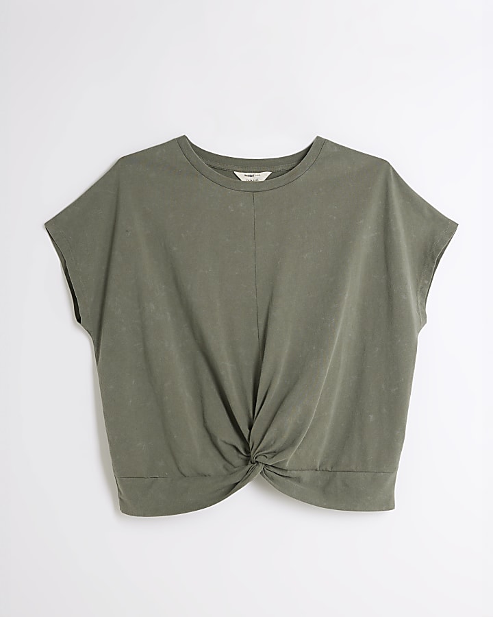 Khaki twist front t-shirt