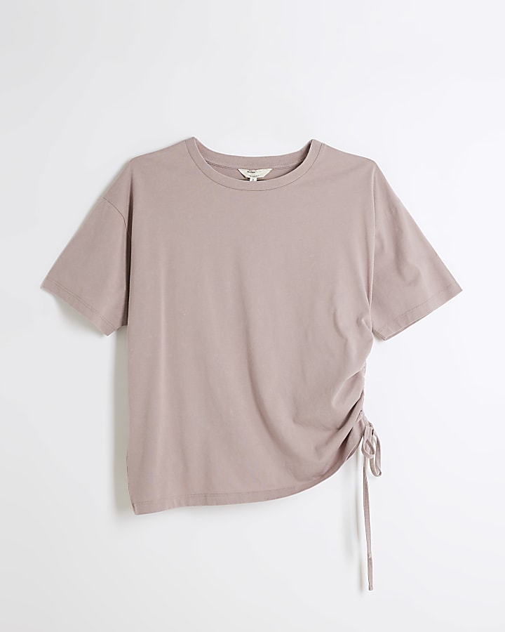 Pink washed ruched side t-shirt