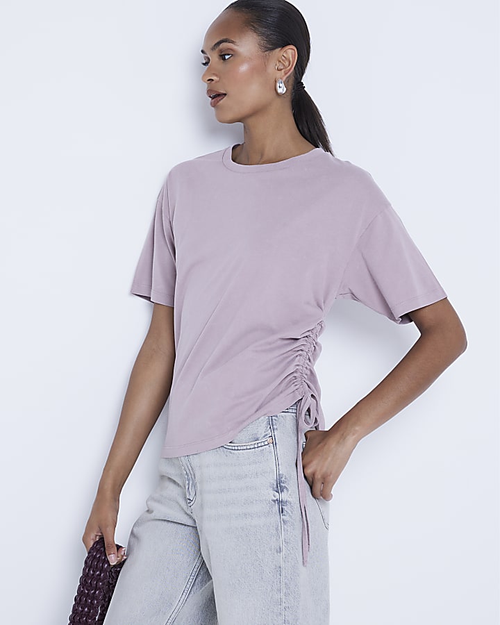 Pink washed ruched side t-shirt