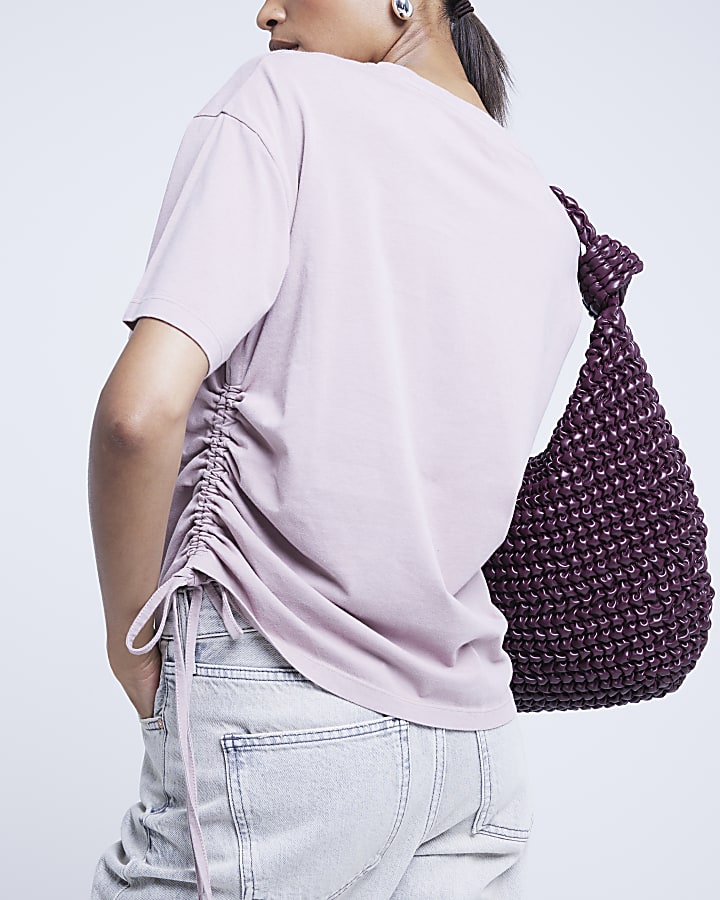 Pink washed ruched side t-shirt