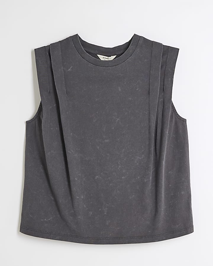 Grey washed pleated tank top