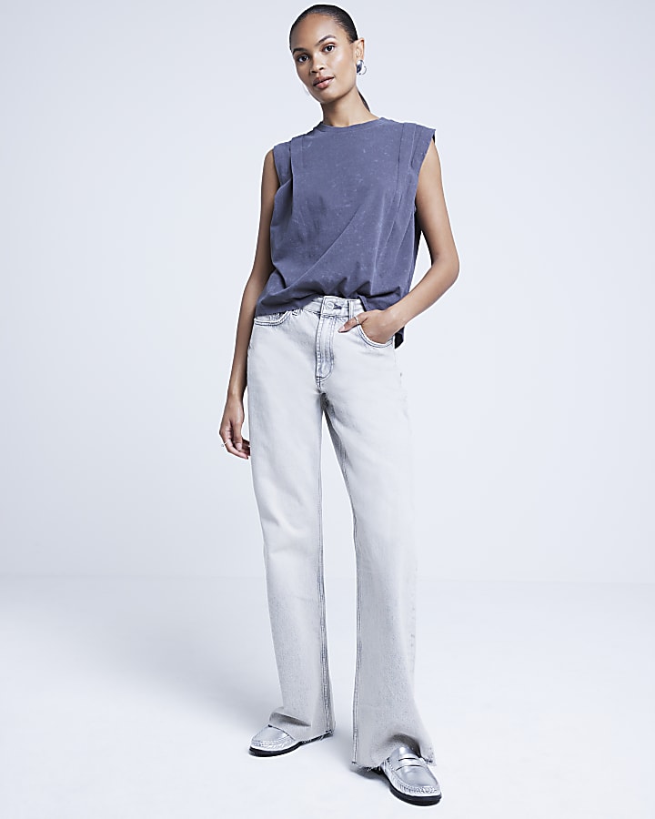 Grey washed pleated tank top
