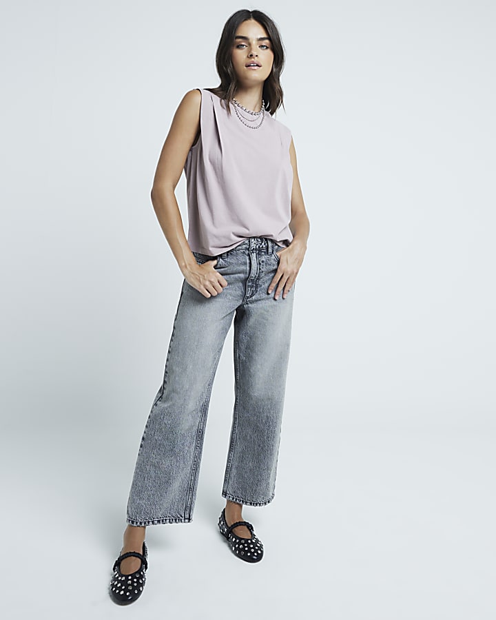 Pink washed pleated tank top