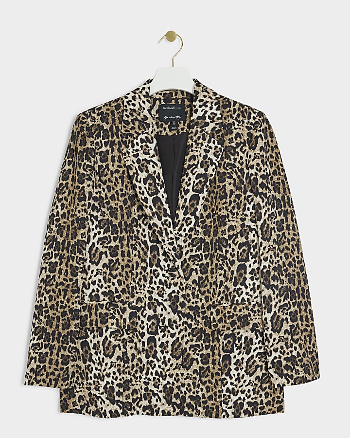 Brown leopard print oversized blazer