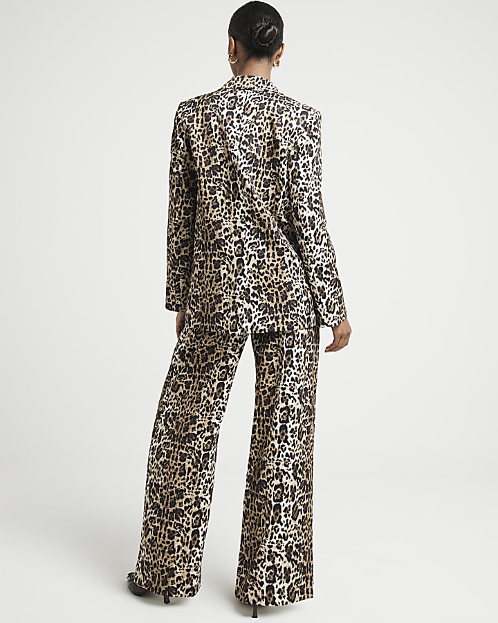 Brown leopard print wide leg trousers