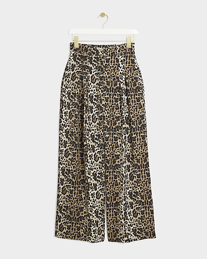 Brown leopard print wide leg trousers