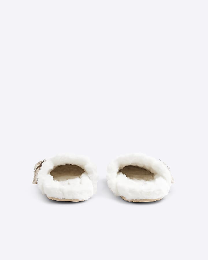 Cream Faux Fur Footbed Mule Slippers