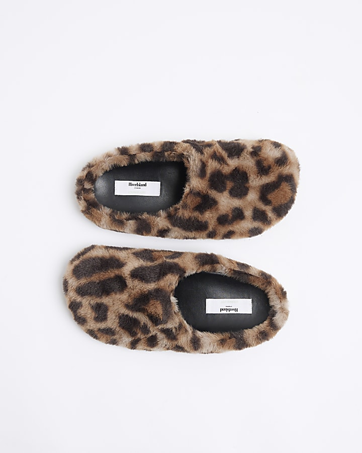 Brown Leopard Faux Fur Slippers