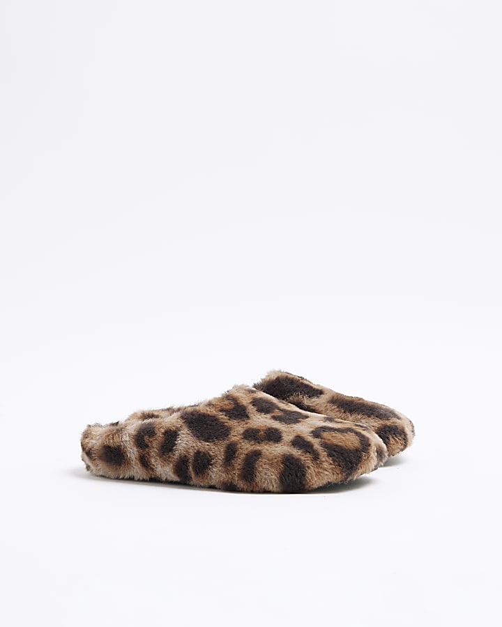 Brown Leopard Faux Fur Slippers